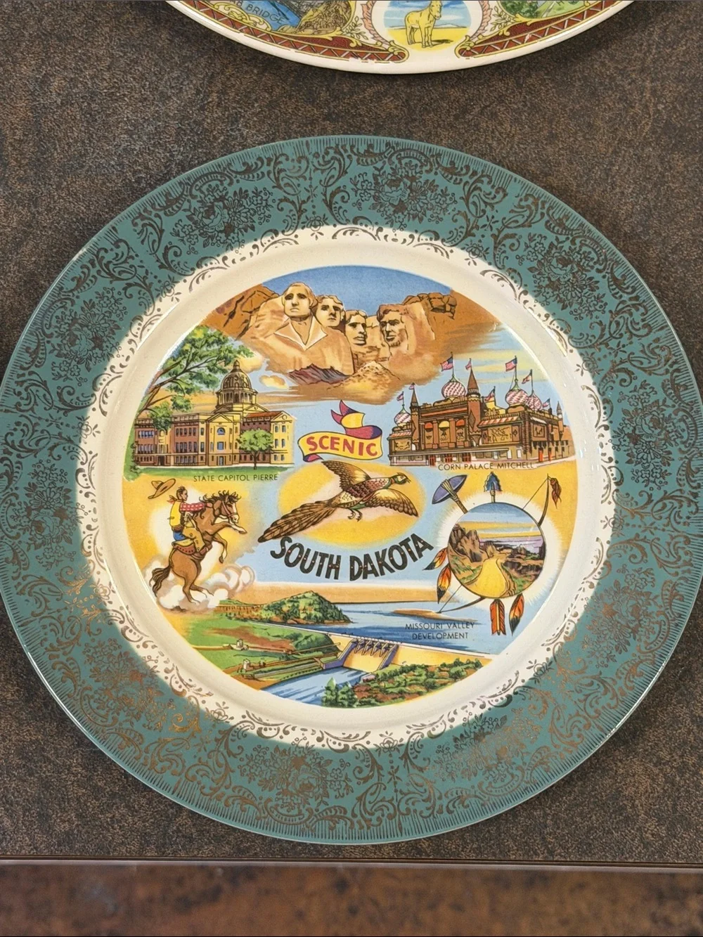 South Dakota Scenic Decorative Plate - Teal and White